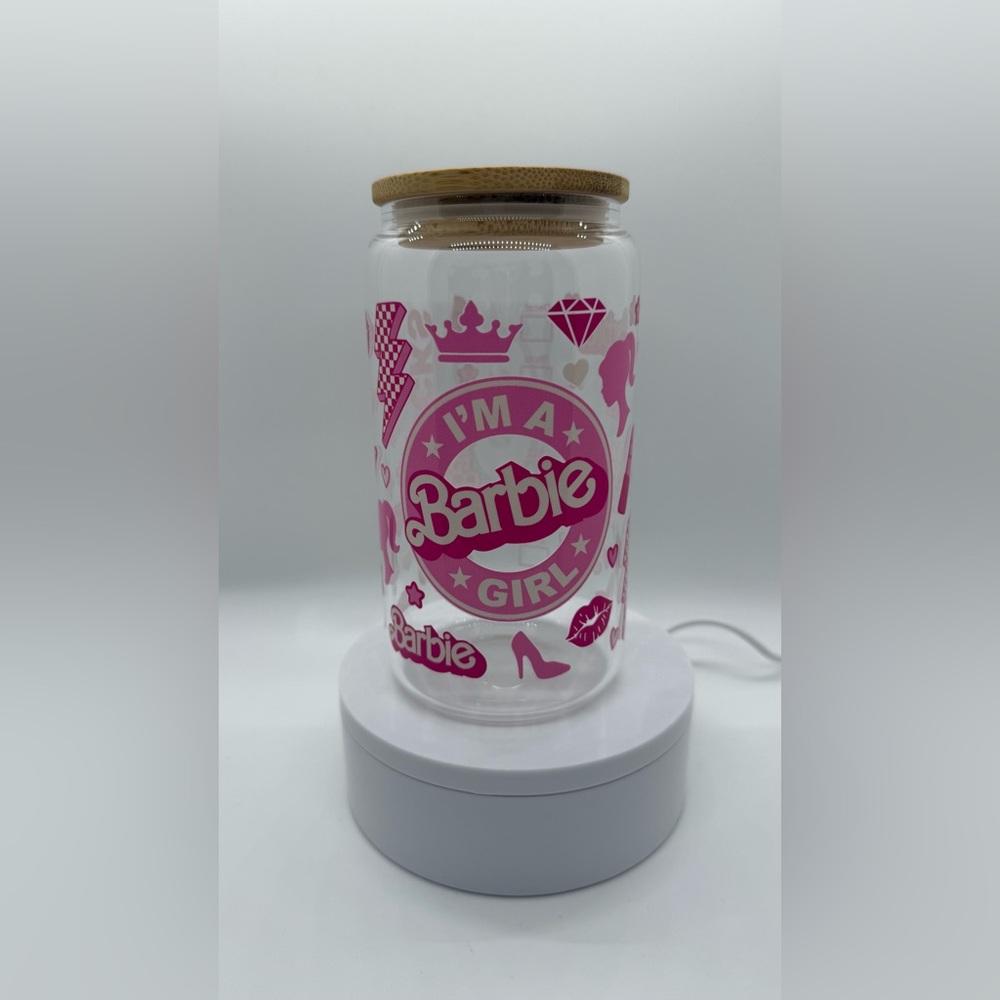 Pink Barbie Starbucks Glass Cup, Glass Libby Cup